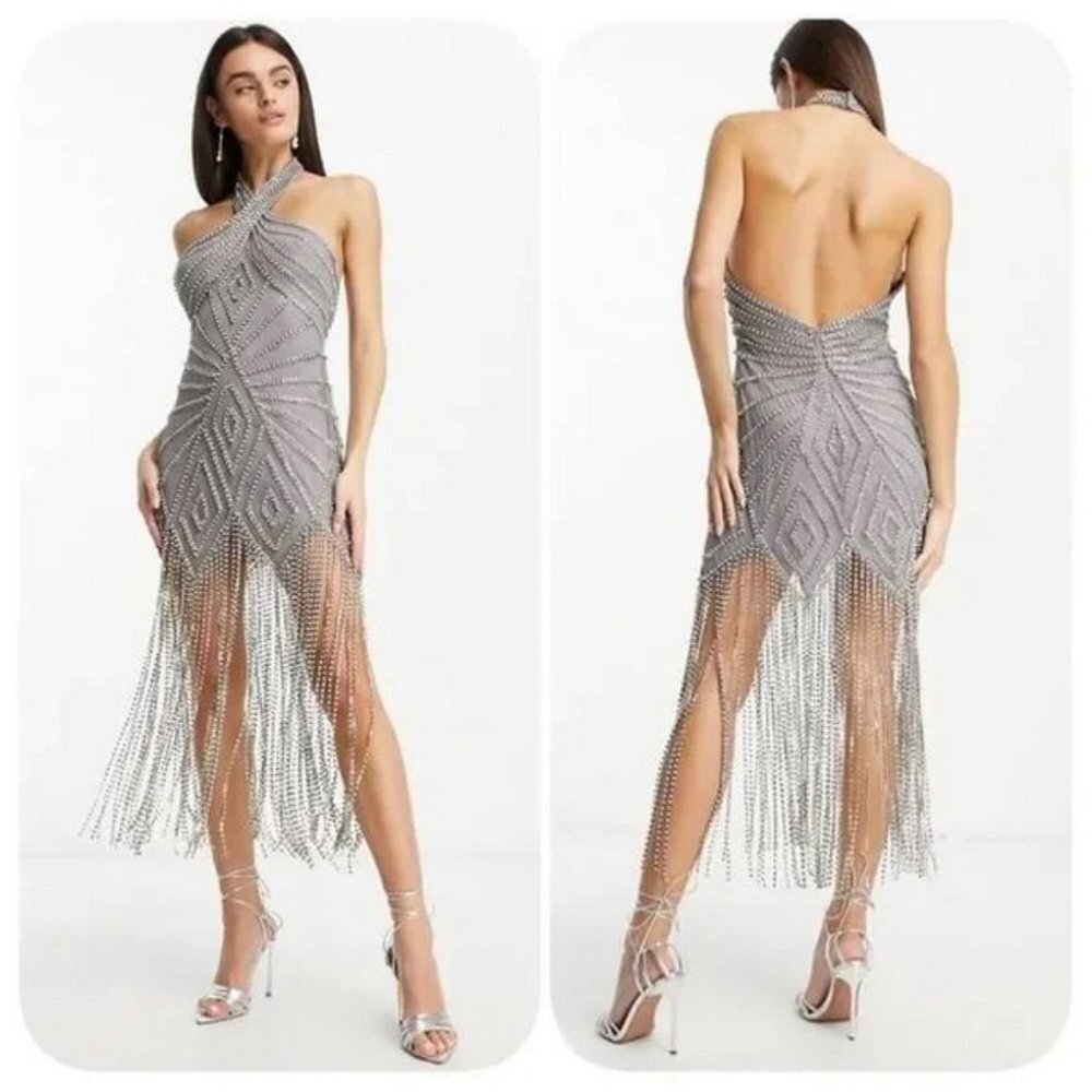 ASOS Silver Halter Mini Dress